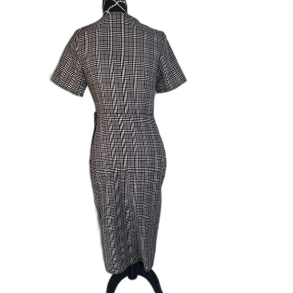 Nic & Jo Black & White Plaid Tie Side Wrap Bodycon Dress Button Detail Sz Small - Picture 3 of 11